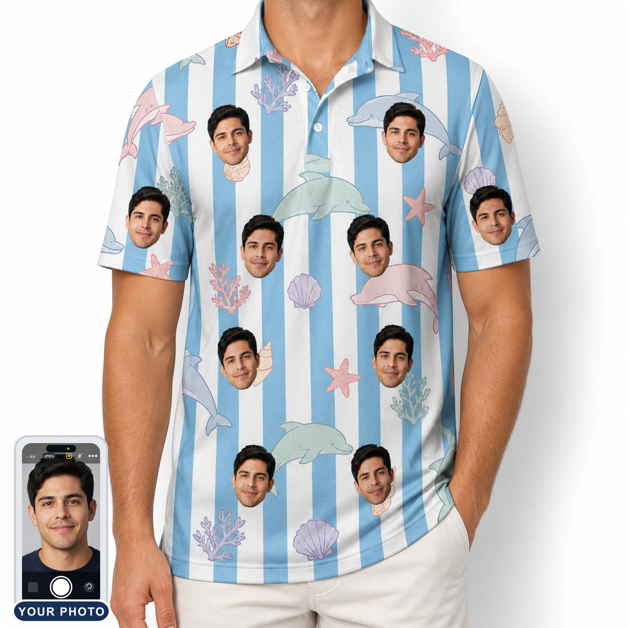 Men's Dolphin Dazzle Custom Face Polo Shirt