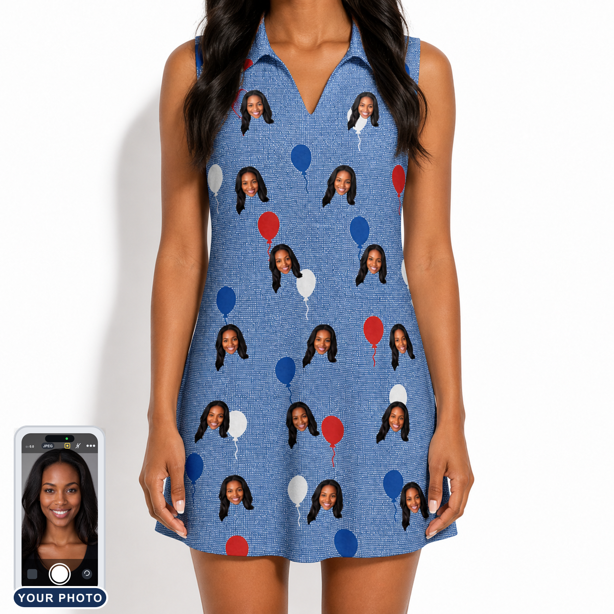 Women's Patriot Pop Custom Face V-Neck Dress