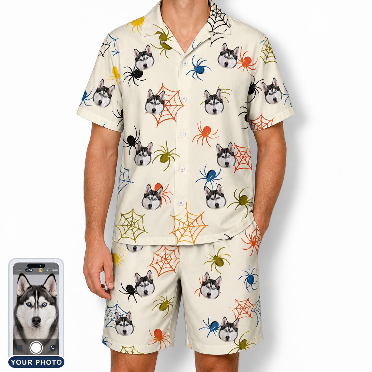 Men's Creepy Crawlers Custom Dog Face Shirt & Shorts Set