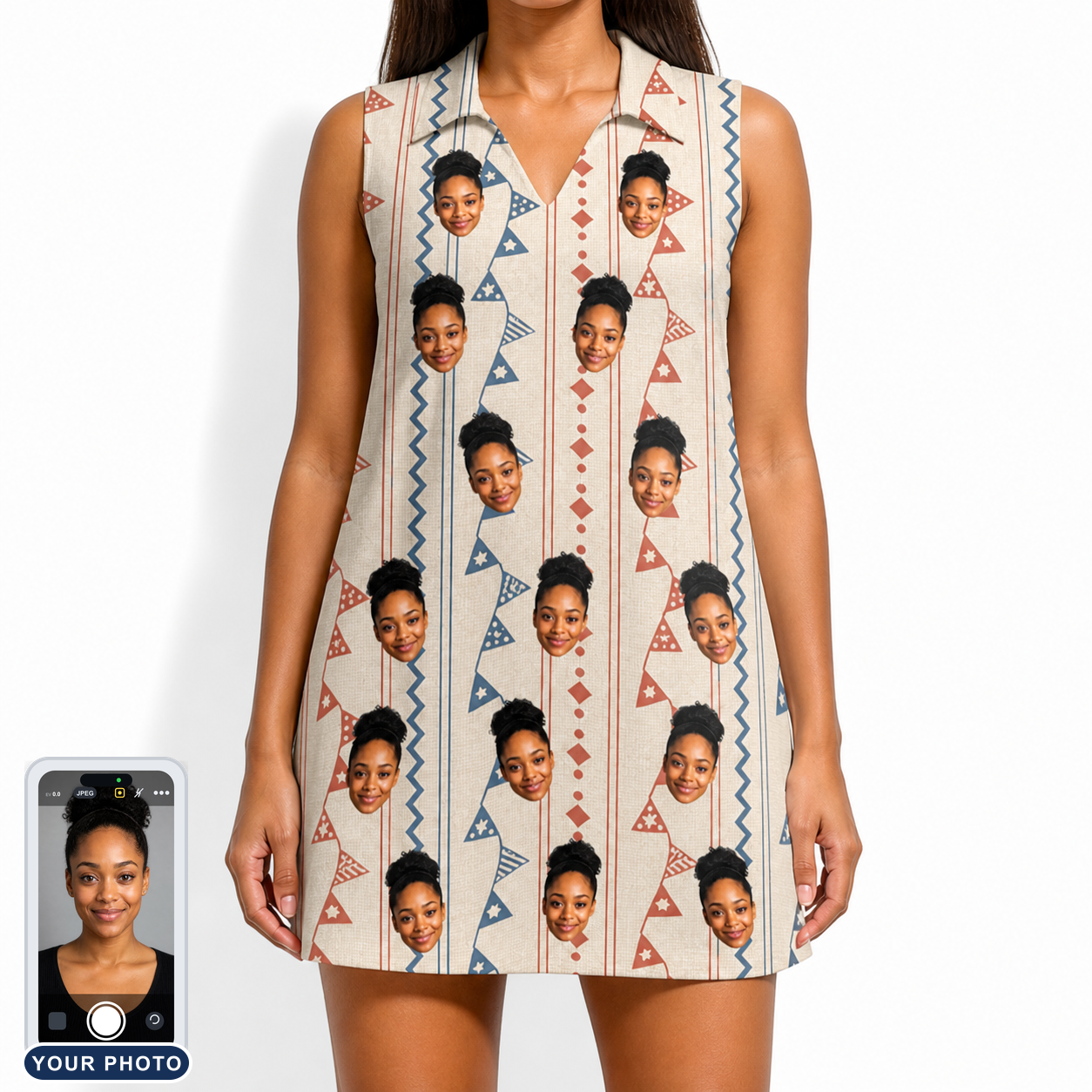 Women's Pennant Parade Custom Face V-Neck Dress