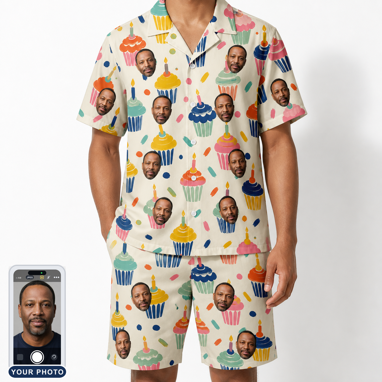 Men's Sweet Stackers Custom Face Shirt & Shorts Set