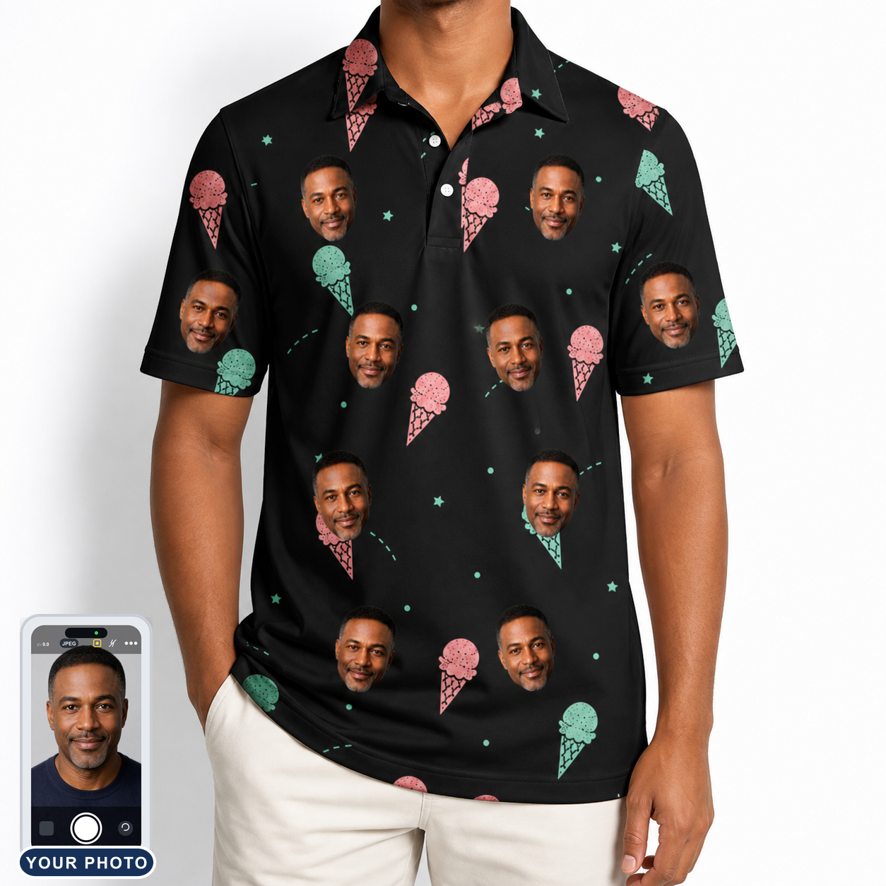 Men's Sundae Shore Custom Face Polo Shirt