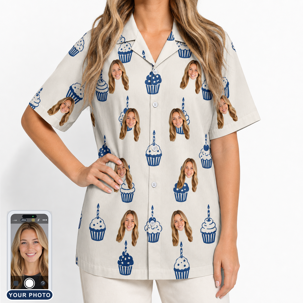 Women's Cupcake Countdown Custom Face Hawaiian Shirt