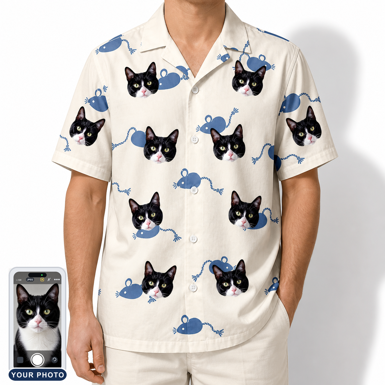 Men's Mouse Mêlée Custom Cat Face Hawaiian Shirt