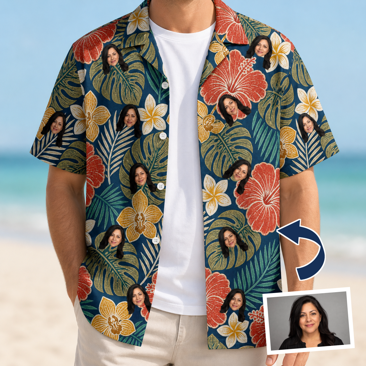 Tropical Hibiscus Custom Face Hawaiian Shirt - 5