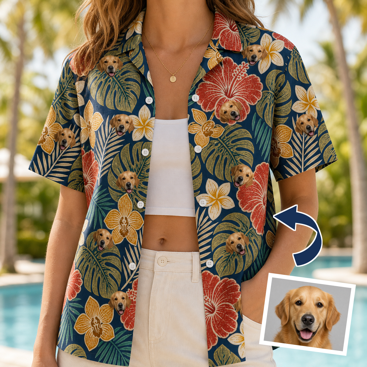 Tropical Hibiscus Custom Face Hawaiian Shirt - 7