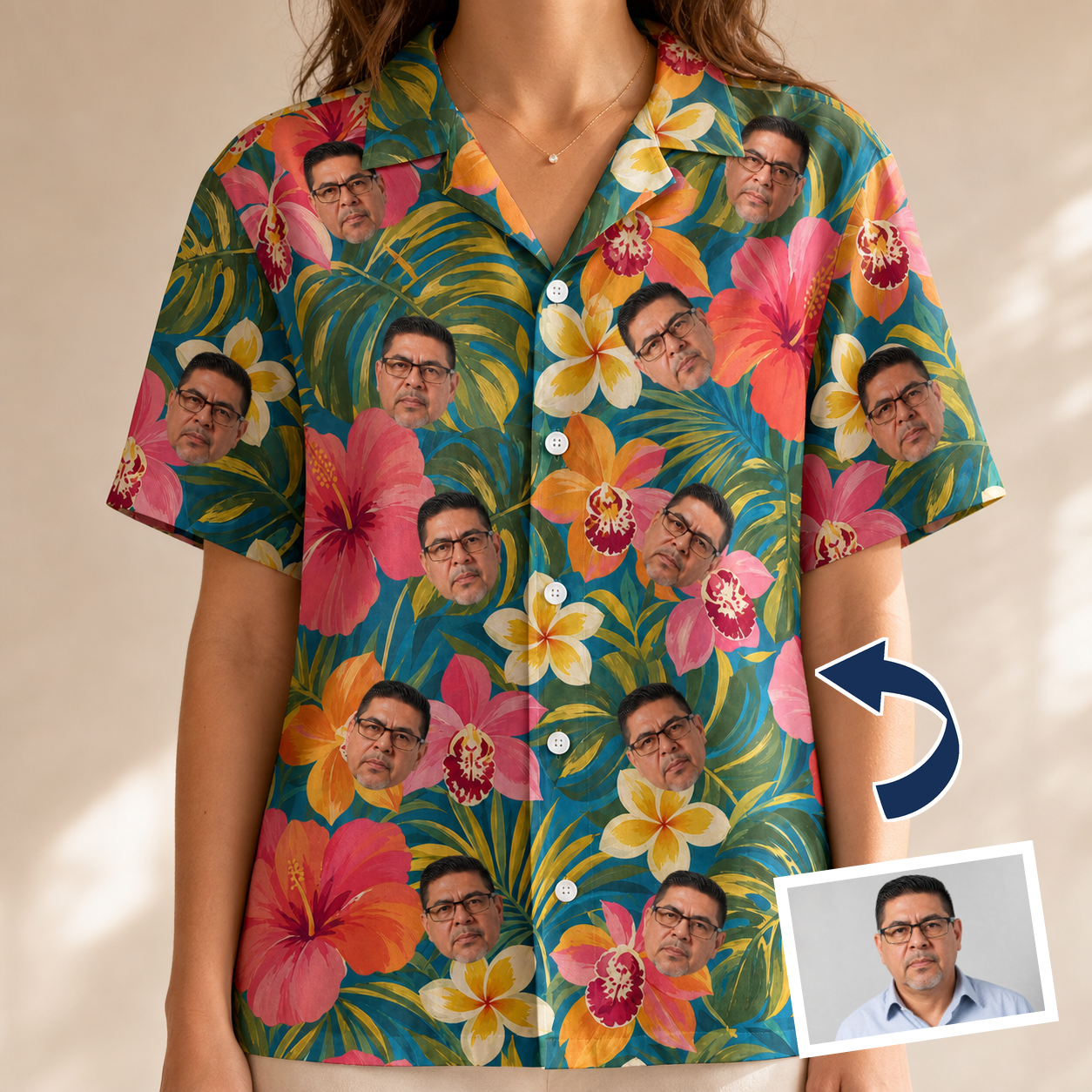 Tropical Plumeria Custom Face Hawaiian Shirt - 5