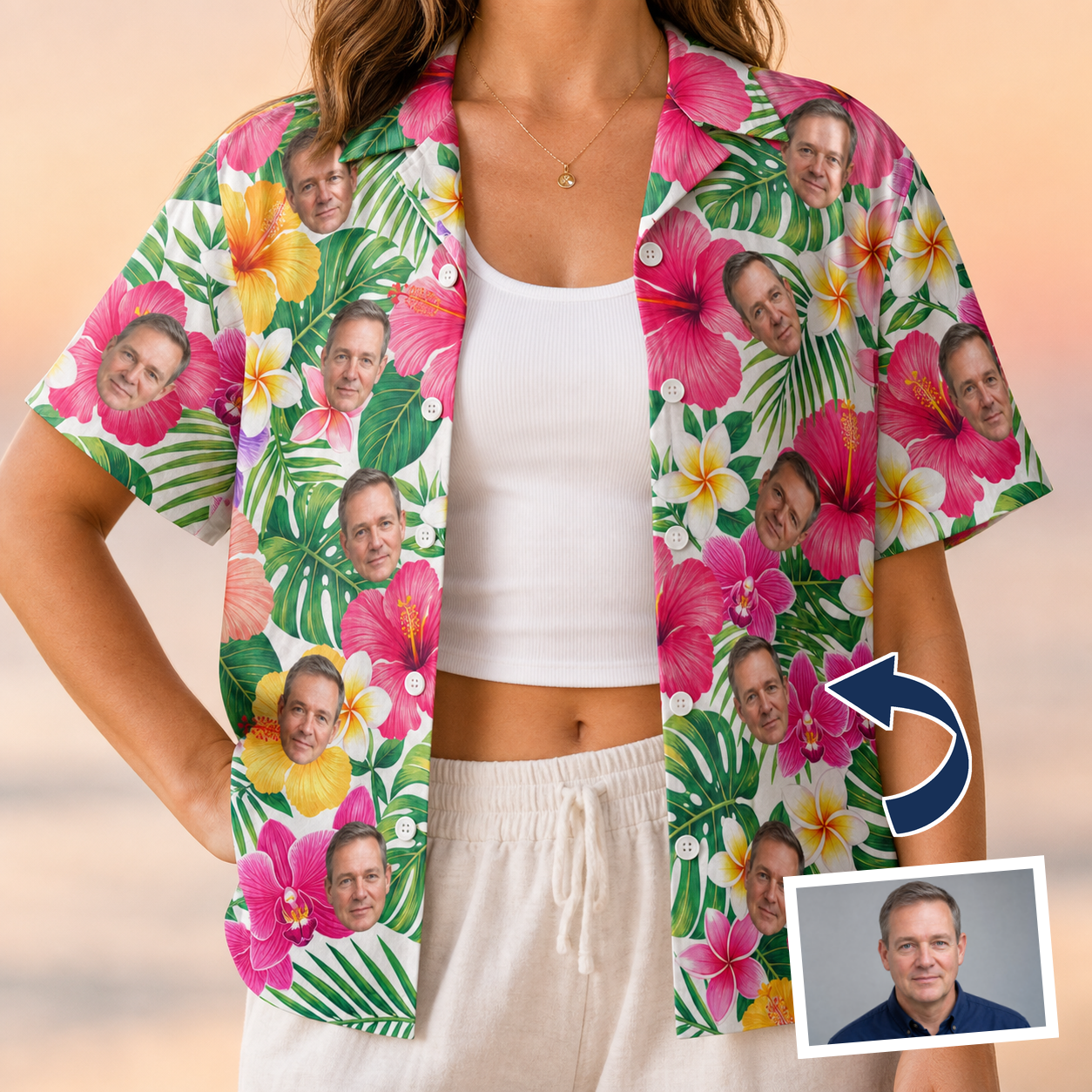 Plumeria Tropical Custom Face Hawaiian Shirt - 3