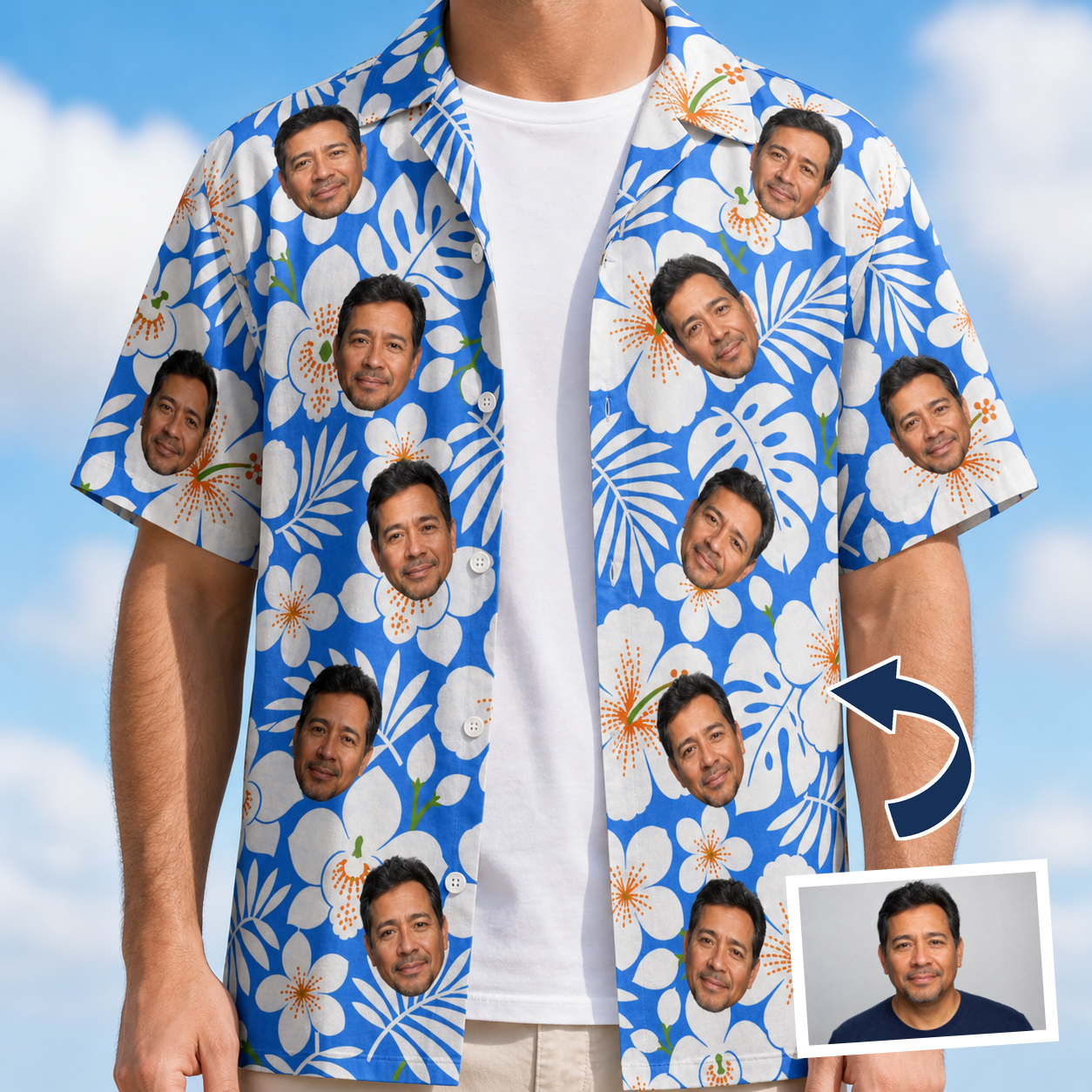 Men's Hibiscus Hula Hooray Custom Face Hawaiian Shirt - 3