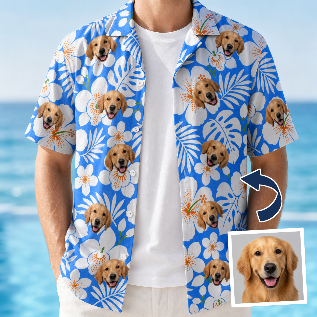 Men's Hibiscus Hula Hooray Custom Face Hawaiian Shirt - 5