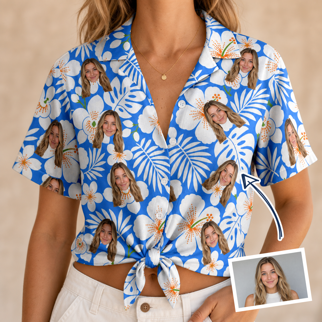 Women's Hibiscus Hula Hooray Custom Face Hawaiian Shirt