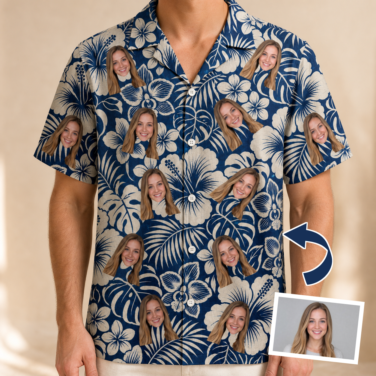 Tropical Flower Custom Face Men's Hawaiian Shirt