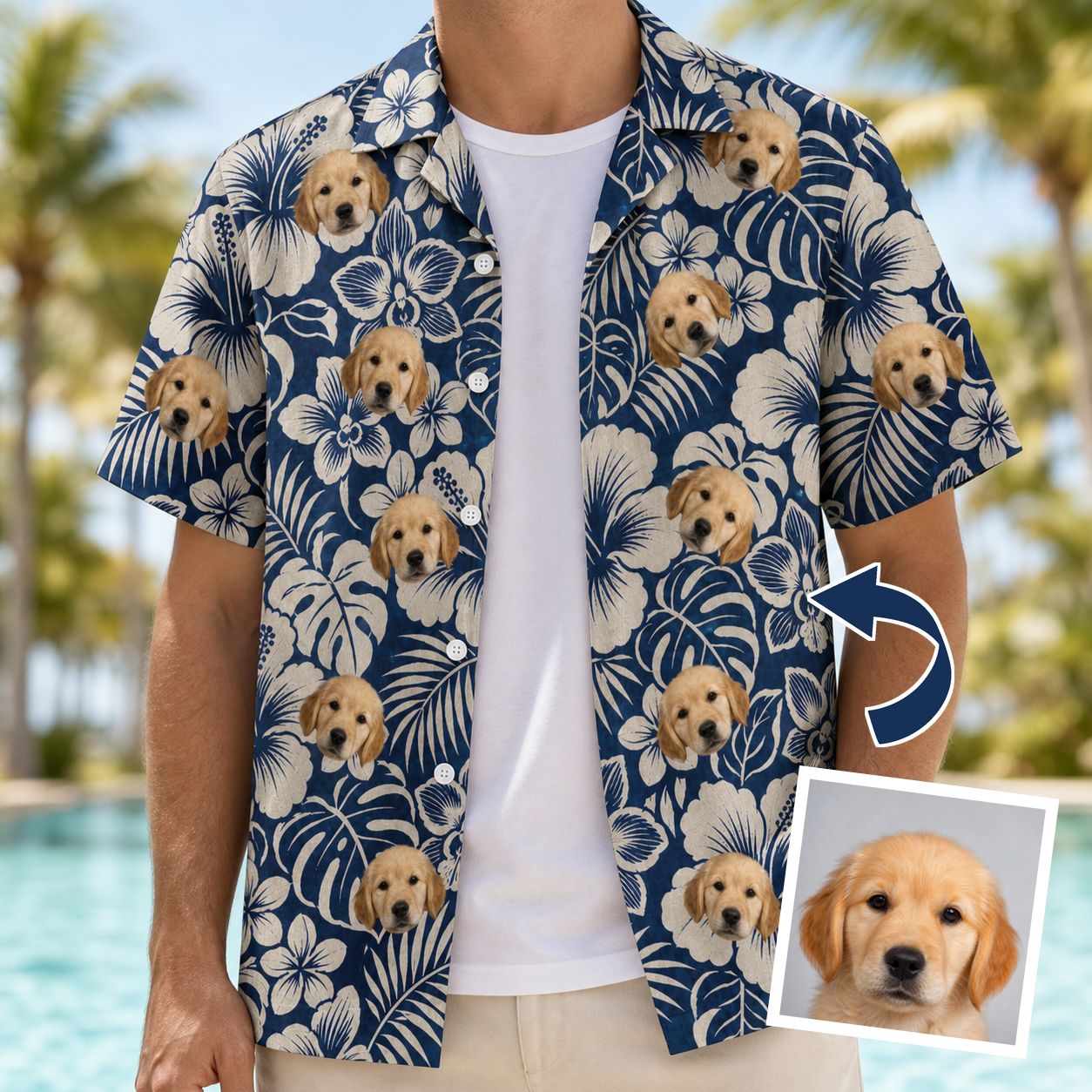 Tropical Flower Custom Face Men's Hawaiian Shirt - 6