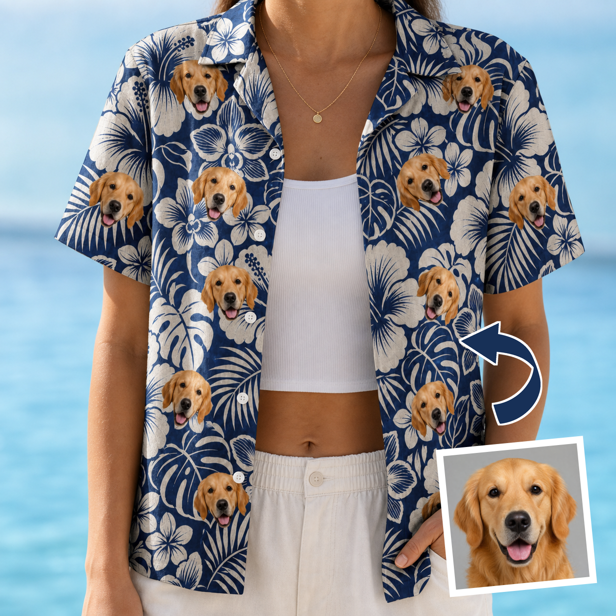 Tropical Floral Custom Face Women's Hawaiian Shirt - 3