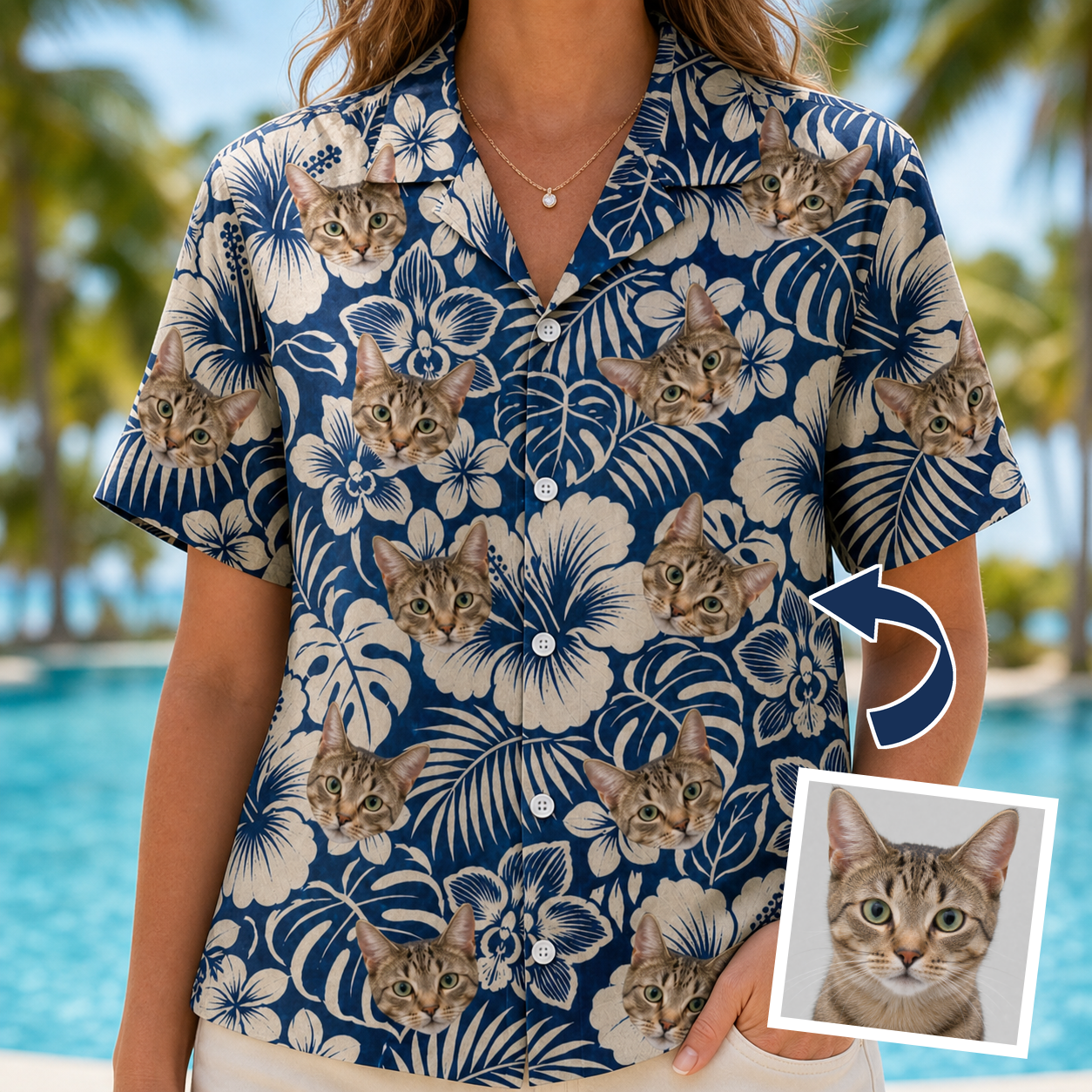 Tropical Floral Custom Face Women's Hawaiian Shirt - 2