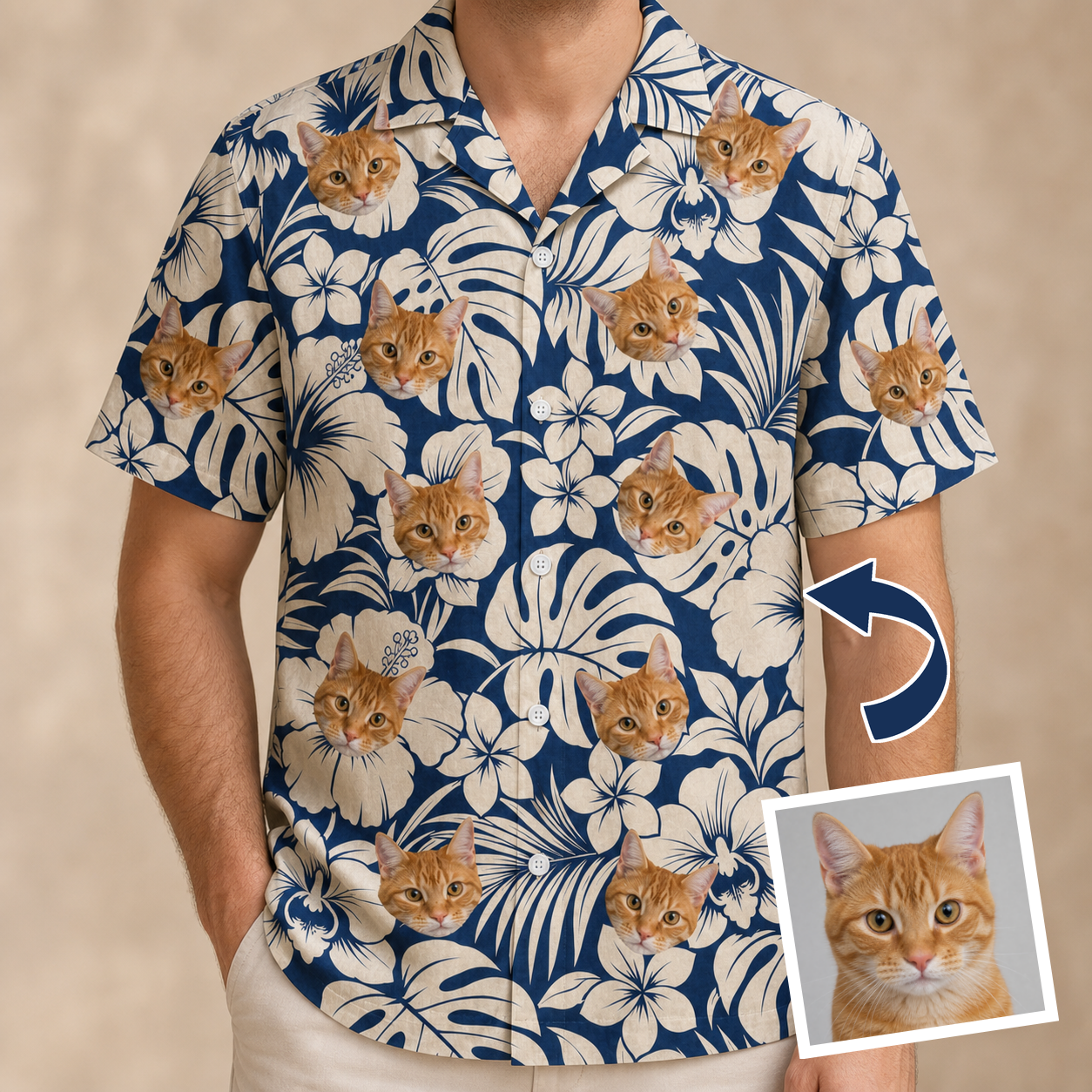 Tropical Flower Custom Face Men's Hawaiian Shirt - 5