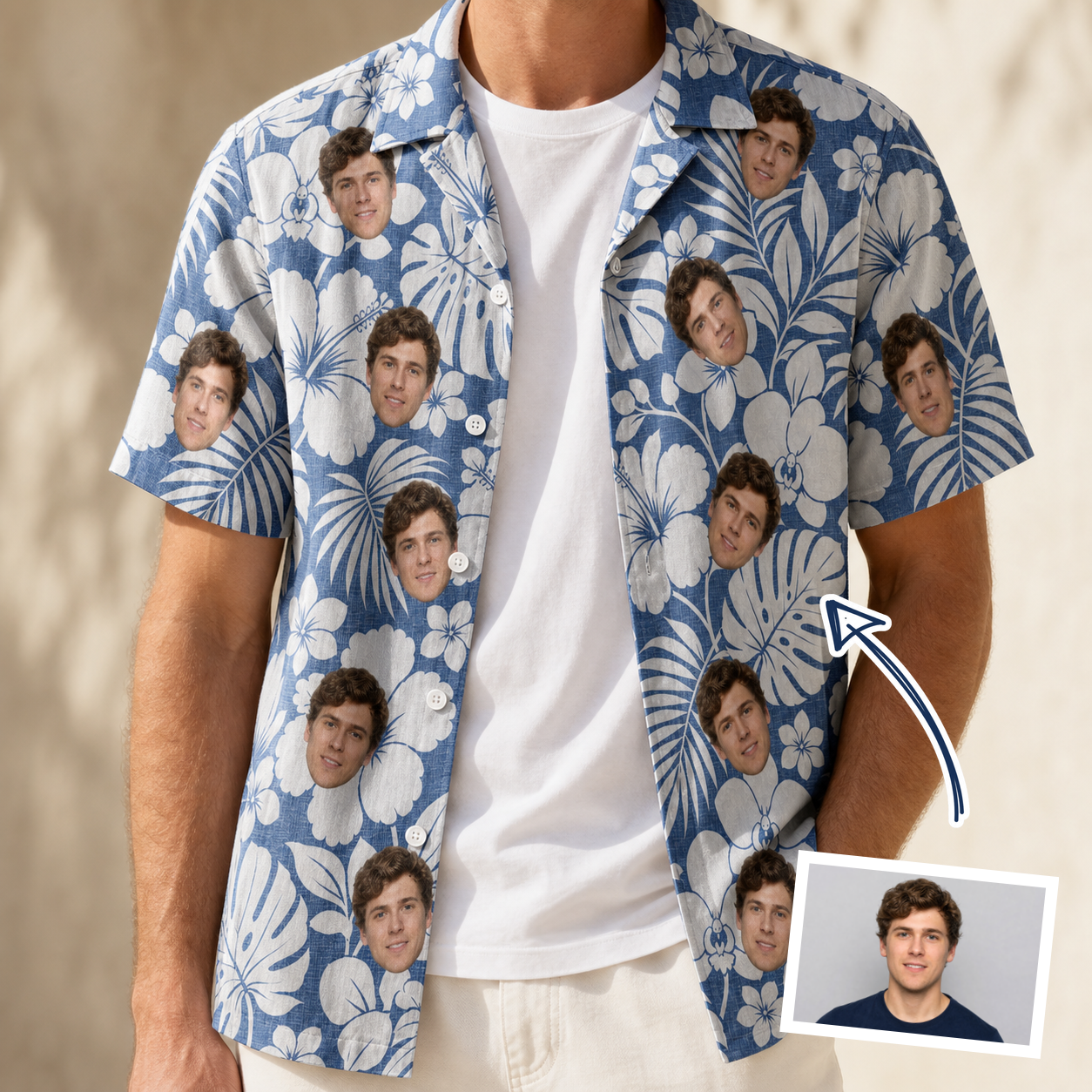 Men's Floral Frond Frenzy Custom Face Hawaiian Shirt
