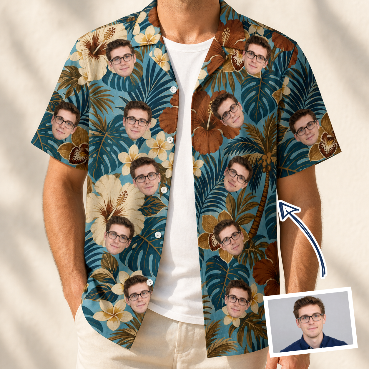 Men's Palm Print Paradise Custom Face Hawaiian Shirt