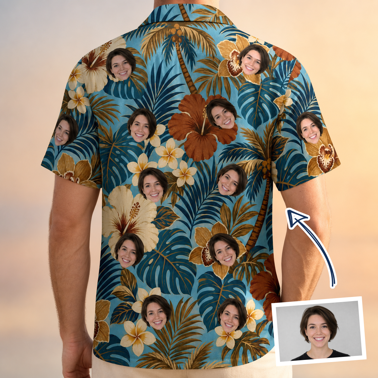 Men's Palm Print Paradise Custom Face Hawaiian Shirt - 7