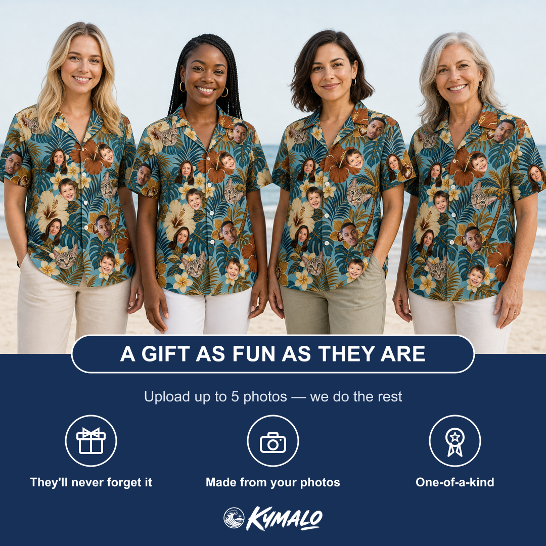 Women's Palm Print Paradise Custom Face Hawaiian Shirt - 2