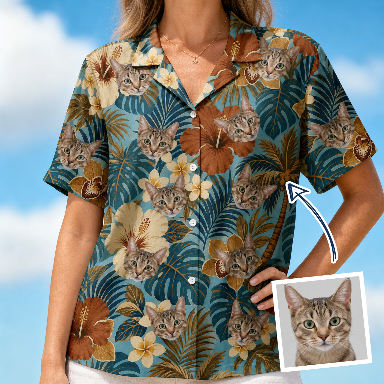 Women's Palm Print Paradise Custom Face Hawaiian Shirt - 7