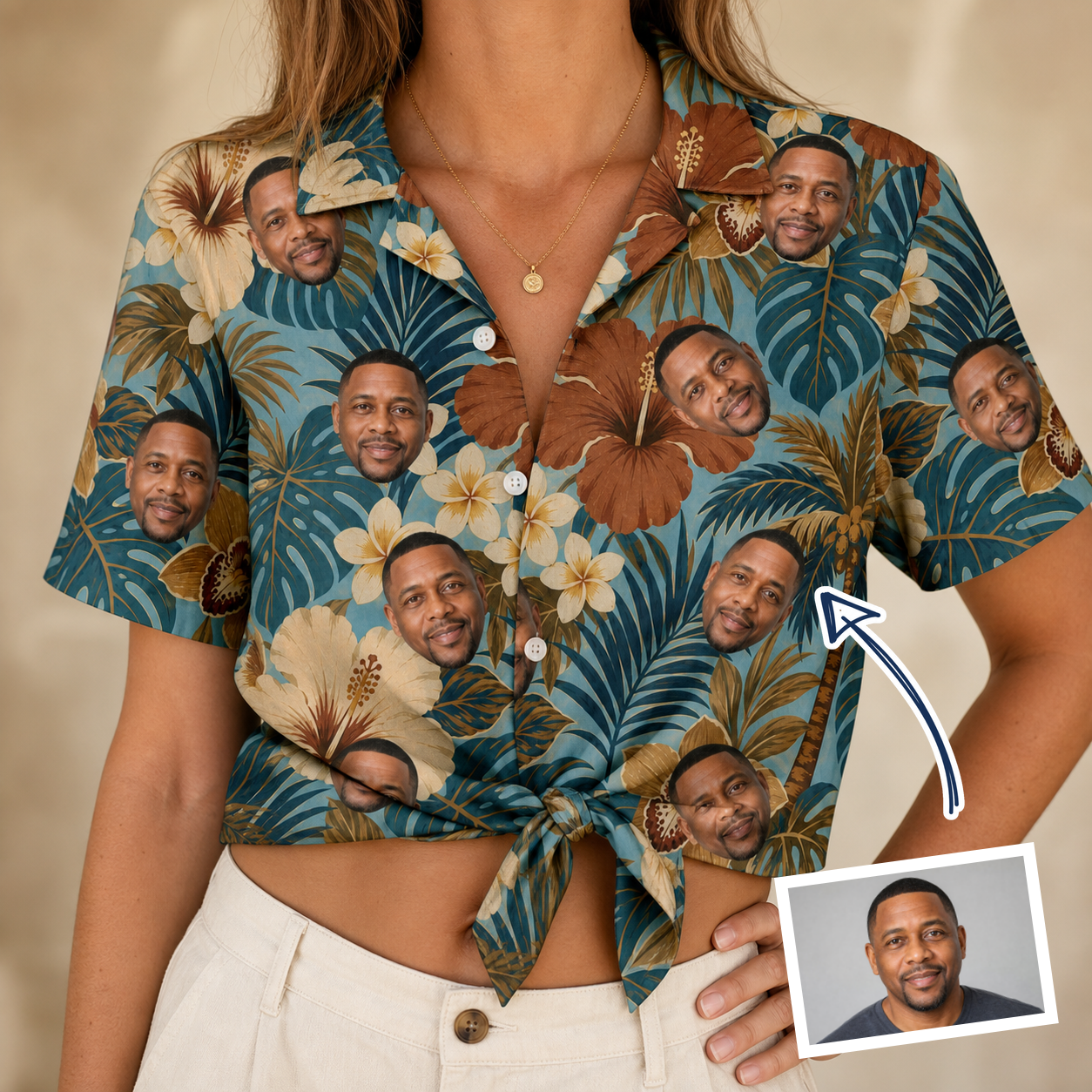 Women's Palm Print Paradise Custom Face Hawaiian Shirt