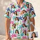 Men's Palm Print Paradise Custom Face Hawaiian Shirt - 3