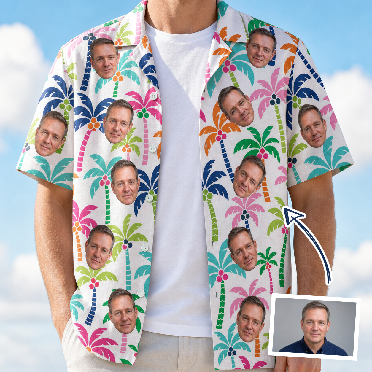 Men's Palm Print Paradise Custom Face Hawaiian Shirt - 6