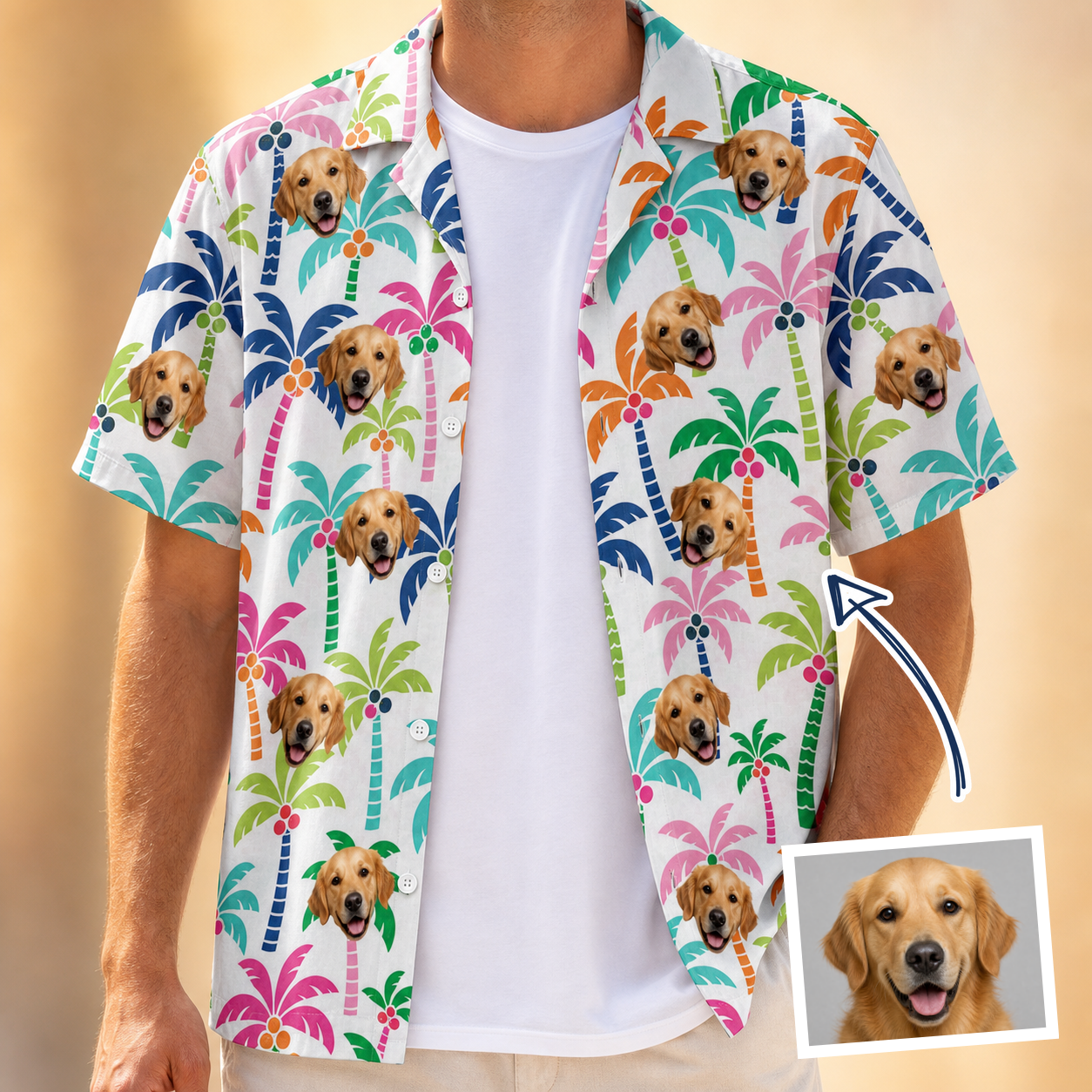Men's Palm Print Paradise Custom Face Hawaiian Shirt