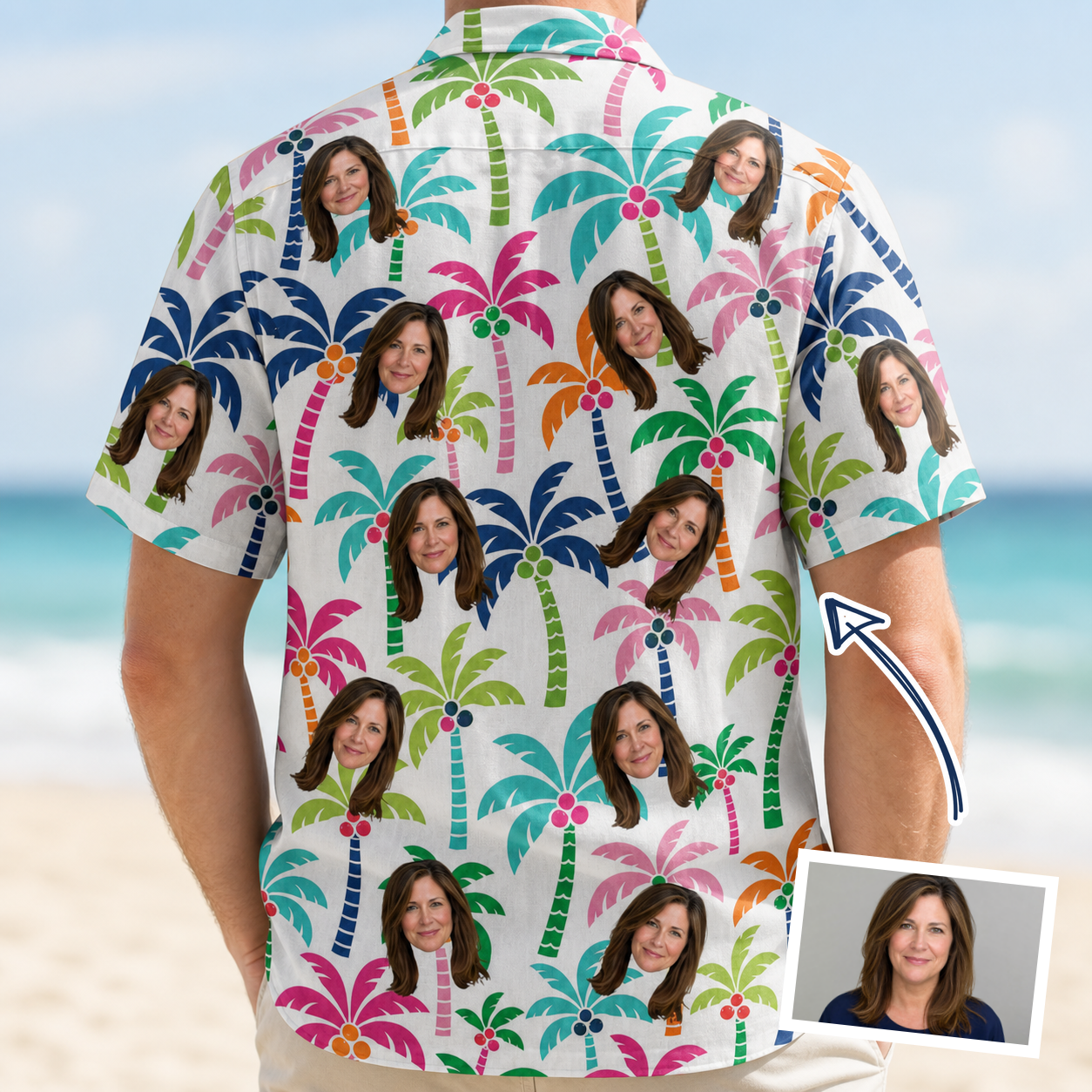 Men's Palm Print Paradise Custom Face Hawaiian Shirt - 8