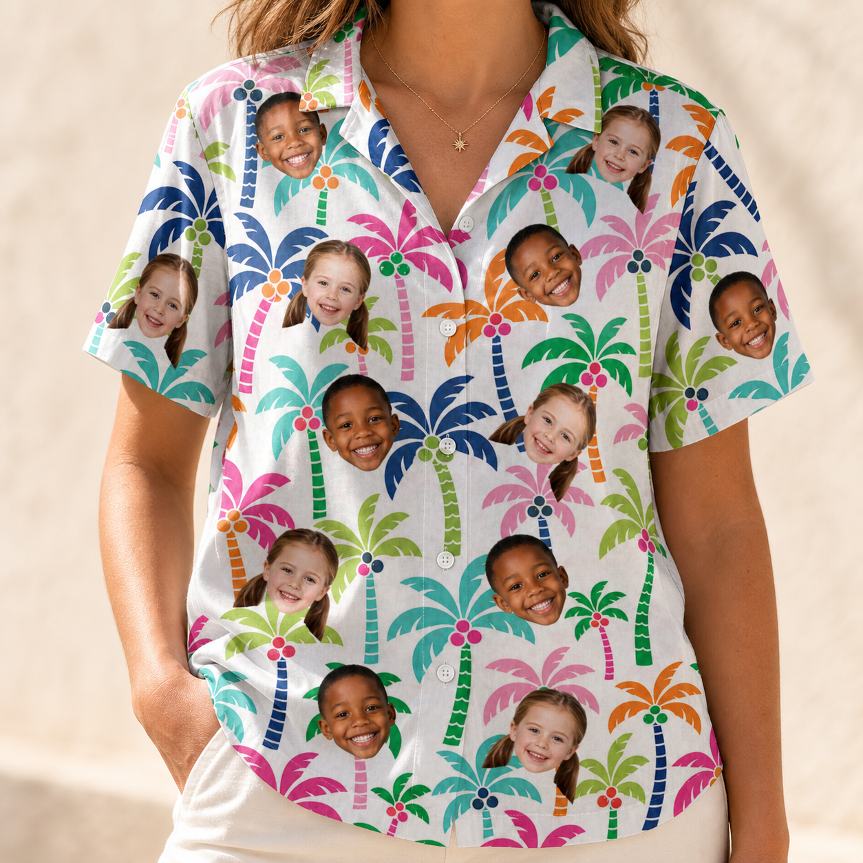Women's Palm Print Paradise Custom Face Hawaiian Shirt