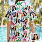 Women's Palm Print Paradise Custom Face Hawaiian Shirt - 6