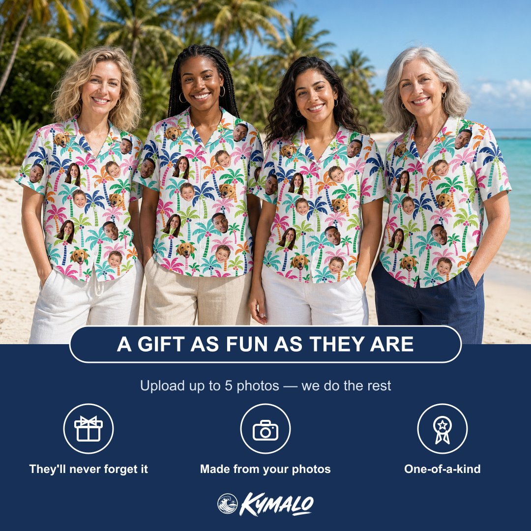 Women's Palm Print Paradise Custom Face Hawaiian Shirt - 2