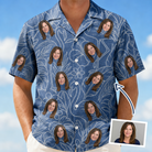 Man wearing Men's Flamingo Wink Parade Custom Face Hawaiian Shirt — custom faces printed all-over