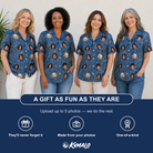 Friends in matching Women's Flamingo Wink Parade Custom Face Hawaiian Shirt — a group gift photo