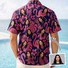 Back view of Men's Flamingo Flockdown Custom Face Hawaiian Shirt