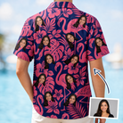 Back view of Women's Flamingo Flockdown Custom Face Hawaiian Shirt