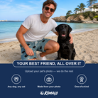 Friends in matching Men's Muzzle Marks Custom Dog Face Beach Shorts — a group gift photo
