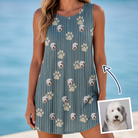 Woman wearing Women's Muzzle Marks Custom Dog Face Tank Dress — custom faces printed all-over