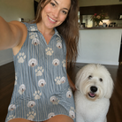 Selfie with the pet whose face is printed all over this Women's Muzzle Marks Custom Dog Face V-Neck Dress