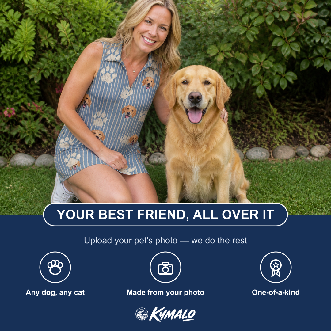 Friends in matching Women's Muzzle Marks Custom Dog Face V-Neck Dress — a group gift photo