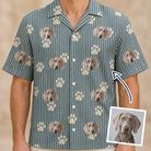 Man wearing Men's Muzzle Marks Custom Dog Face Hawaiian Shirt — custom faces printed all-over