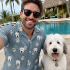 Selfie with the pet whose face is printed all over this Men's Muzzle Marks Custom Dog Face Hawaiian Shirt