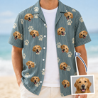 Model wearing Men's Muzzle Marks Custom Face Hawaiian Shirt printed with a dog's face