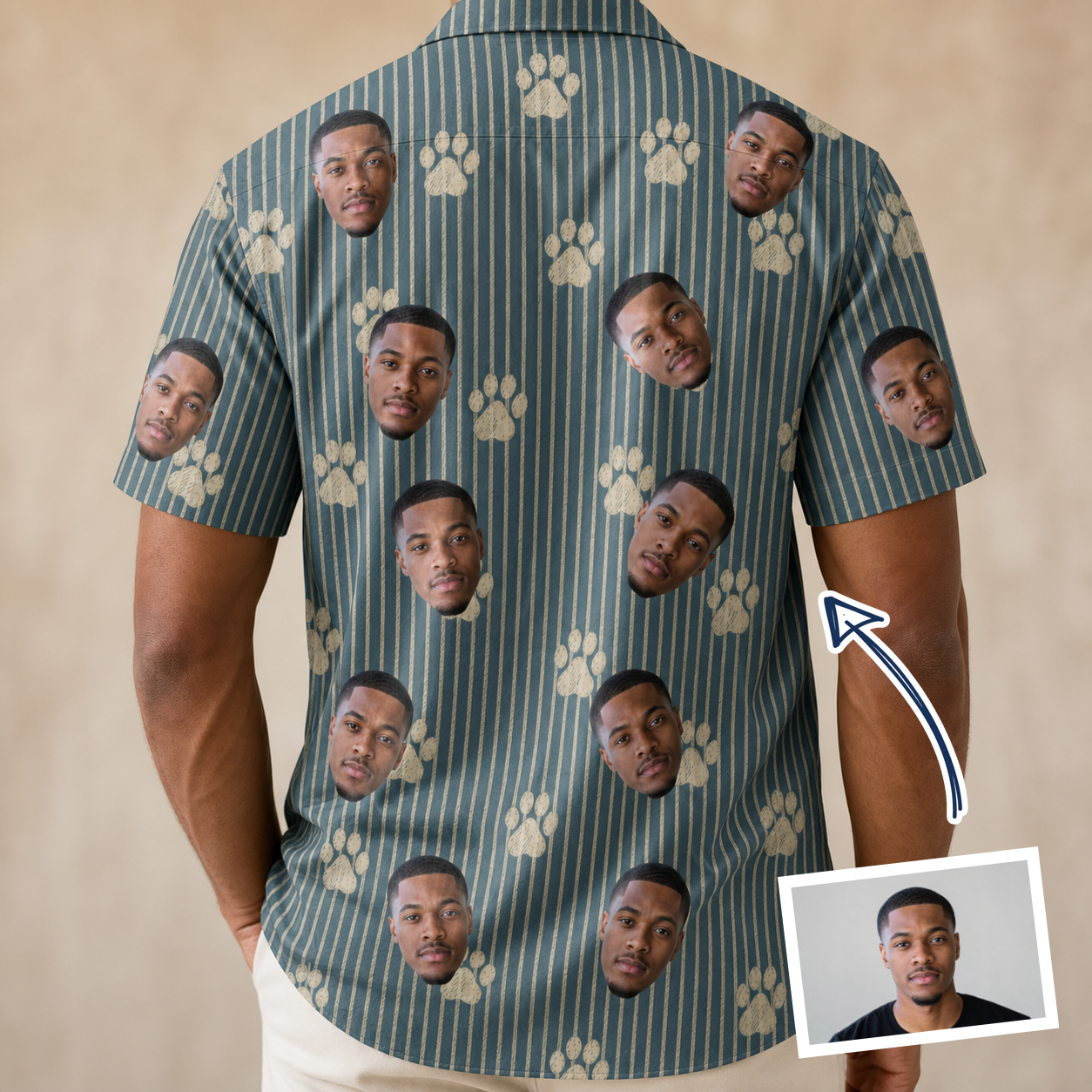 Back view of Men's Muzzle Marks Custom Face Hawaiian Shirt