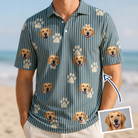 Man wearing Men's Muzzle Marks Custom Dog Face Polo Shirt — custom faces printed all-over