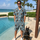 Full-length photo with the pet printed all over this Men's Muzzle Marks Custom Dog Face Shirt & Shorts Set