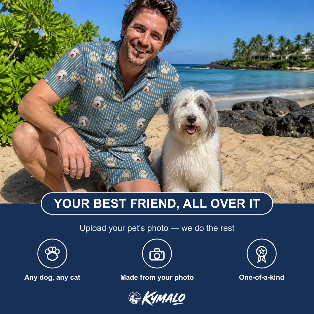 Friends in matching Men's Muzzle Marks Custom Dog Face Shirt & Shorts Set — a group gift photo