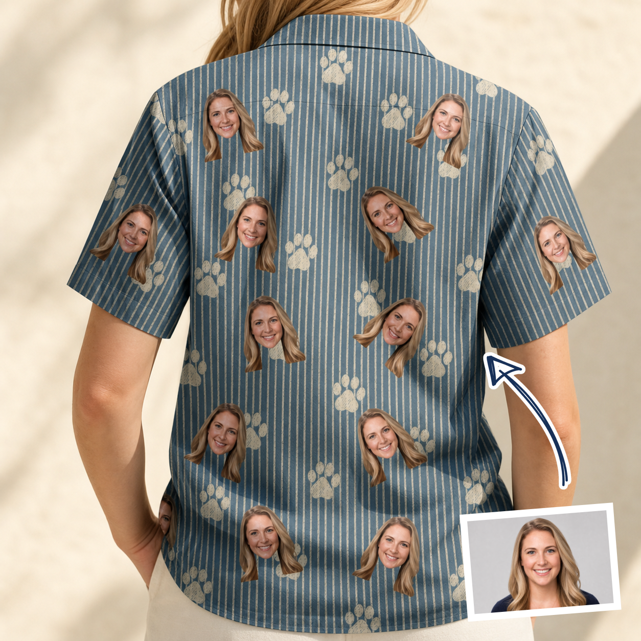 Back view of Women's Muzzle Marks Custom Face Hawaiian Shirt