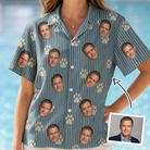 Woman wearing Women's Muzzle Marks Custom Face Hawaiian Shirt — custom faces printed all-over